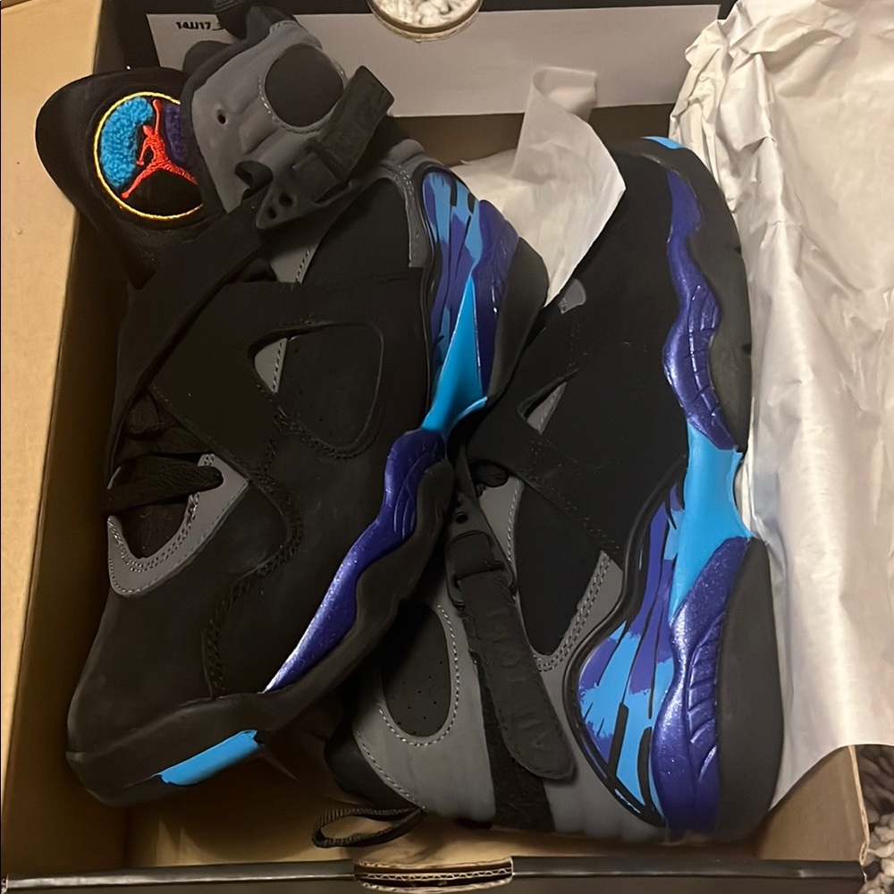 Air Jordan Retro 8 Big Kids Sneakers Black Blue Purple